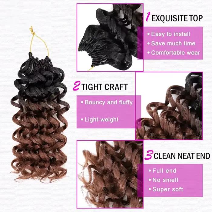 Cheveux synthétiques GoGo Curl pour crochet, 14 pouces, courts et bouclés, pour femmes, effet vague d'eau, style plage
