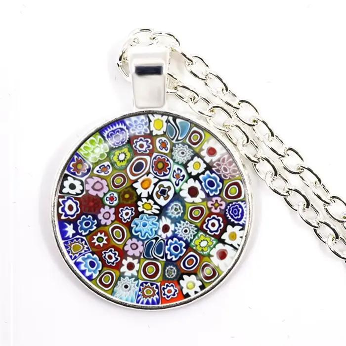 Murano Millefiori pendentif collier multicolore fleur 25mm verre Cabochon collier bijoux pour femmes hommes cadeau en gros