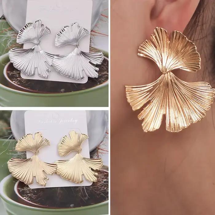 Mode géométrique couleur or Ginkgo Biloba feuille forme goutte boucle d'oreille personnalité créative Simple Punk femme balancent boucle d'oreille bijoux