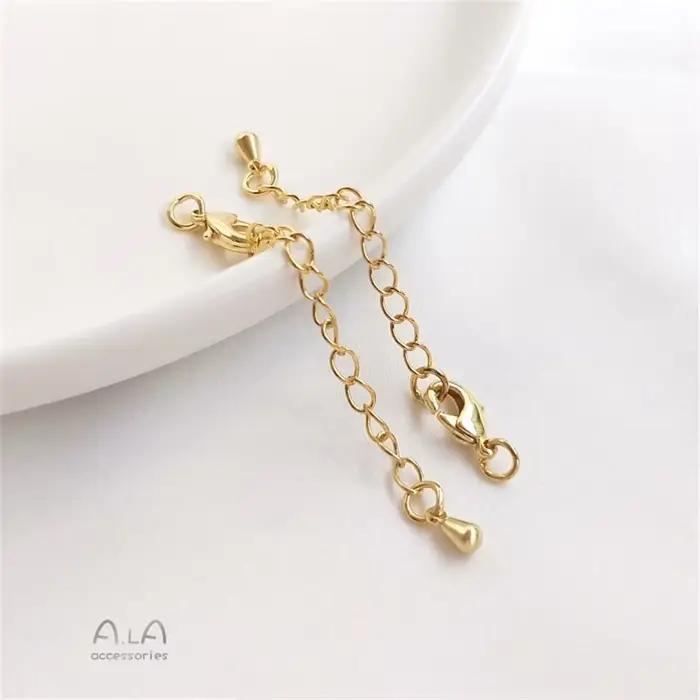 Chaîne d'extension de bracelet, chaîne en or véritable 18 carats, or blanc, or rose, accessoires de bricolage pour colliers et bracelets, matériaux de bijouterie
