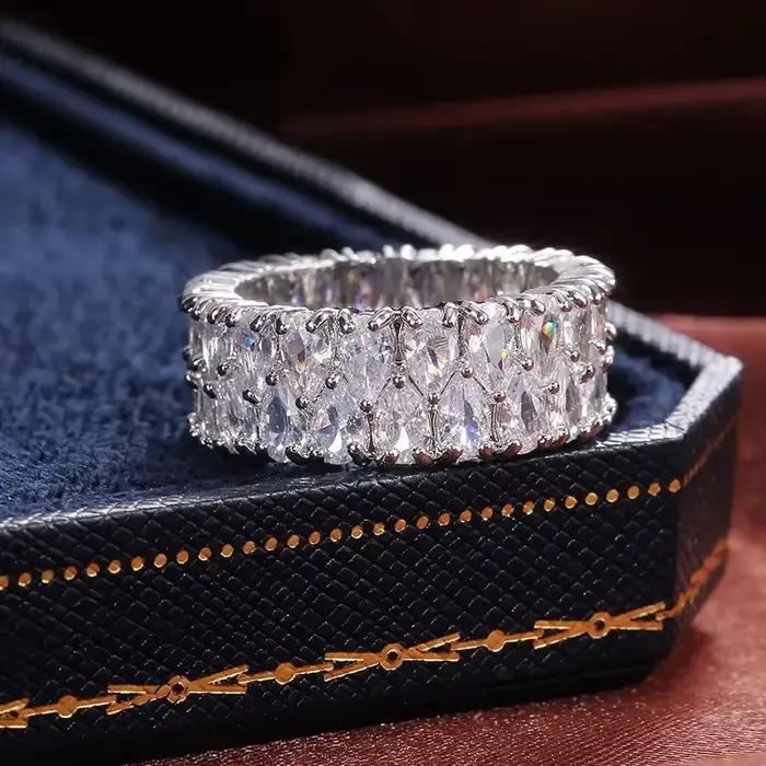 Bague élégante en argent regardé 925 pour femme, grosse goutte d'eau, matiques en pierre, promesse d'amour, cadeaux de la fête de Léon