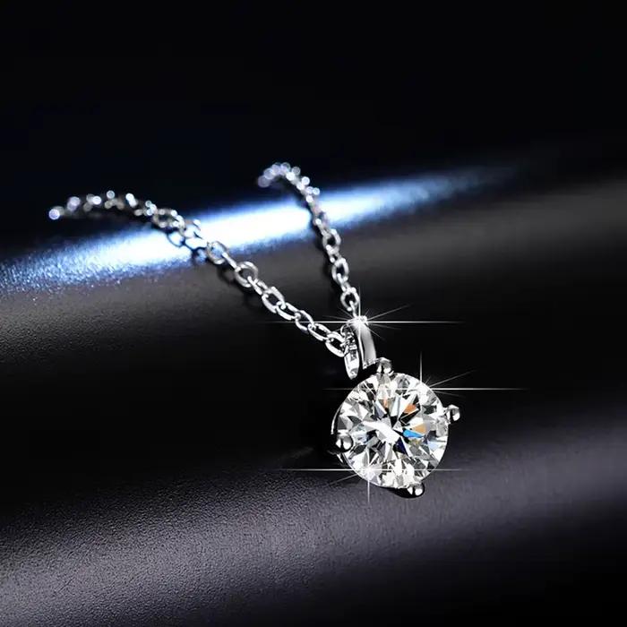 Colliers solitaires en moissanite GRA 1,0 carat D, plaqués or 18 carats, pendentif original en argent 925 véritable, bijoux pour femmes