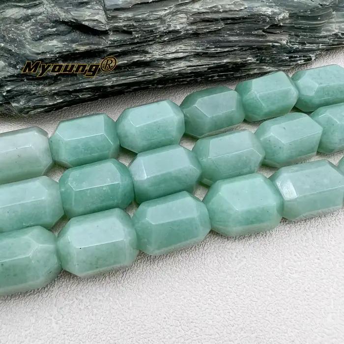 Grands perles de pépite de coupe d'aventurine de Jades verts naturels à facettes pour la fabrication de bijoux à bricoler soi-même mon 240136