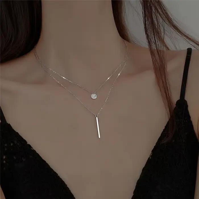 LATS – collier rond brillant, couleur or Rose, chaîne de clavicule Double couche exquise, bijoux pour femmes, cadeau, nouvelle collection