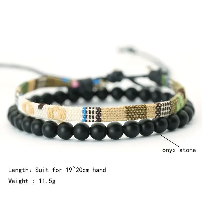 Noter ethnique hommes Bracelet ensemble tressé à la main bohême tissu Braclet polyvalent hommes poignet accessoires Pulseria Hombre Yoga Joias