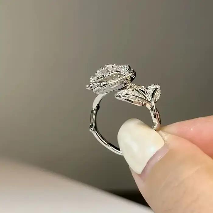Bague Camélia avec diamant à haute teneur en carbone, 100% argent sterling 925 véritable, bagues de fiançailles et de mariage pour femmes, bijoux de mariée, cadeau