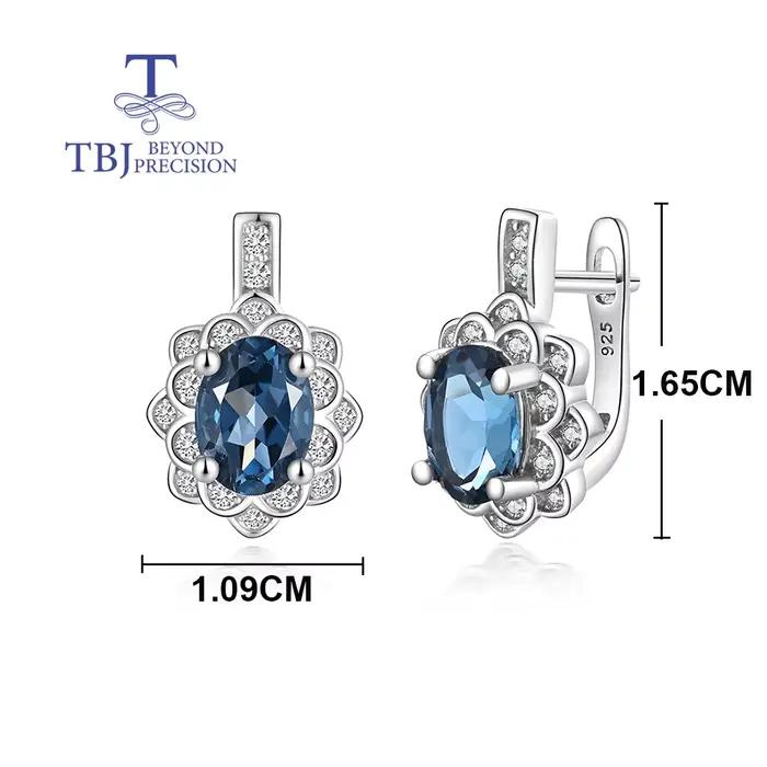 Boucles d'oreilles TBJ en topaze bleue naturelle de Londres, argent sterling 925, design classique, bijoux fins, cadeau pour femmes