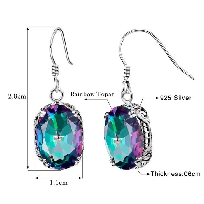 Boucles d'oreilles en argent Sterling 100% pour femmes, en topaze mystique arc-en-ciel, en pierre CZ, 925