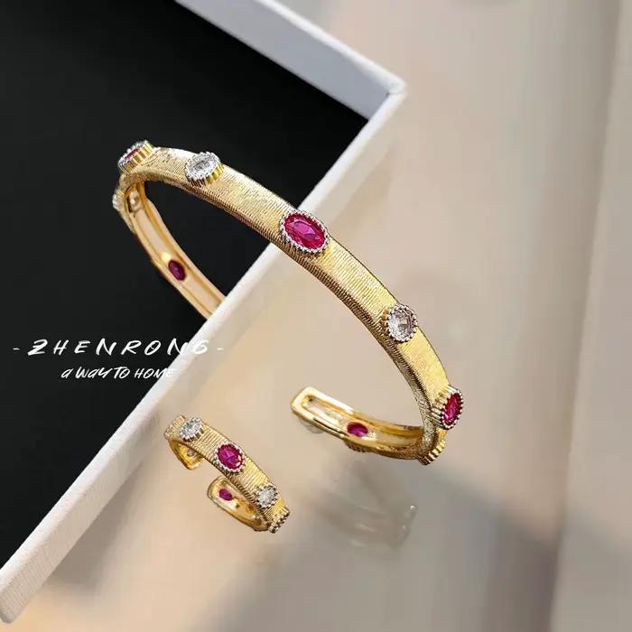 Bracelet de luxe plaqué or 18 carats pour femme, bague vintage, manchette exquise, bague cocktail, bijoux anciens, nouvelle mode