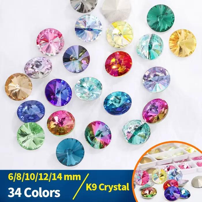 Rivoli – strass ronds et pointus en diamant, perles colorées, artisanat, cristal, vêtements pour ongles, accessoires de bijoux, 6/8/10/12/14MM