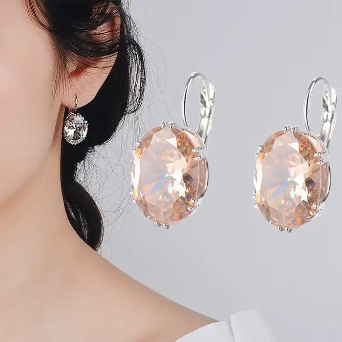 Jellystory 925 bijoux en argent boucles d'oreilles avec multicolore ovale en forme de saphir pierres précieuses boucles d'oreilles pour les femmes de mariage en gros