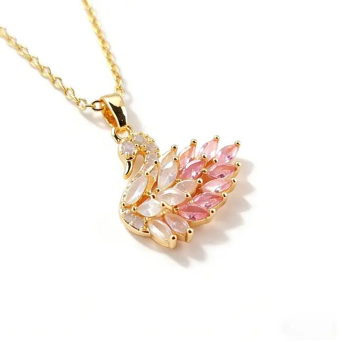 Collier élégant avec pendentif en cristal en forme de cygne rose pour femmes, bijoux de luxe à la mode, cadeau de noël, d'anniversaire, de saint-valentin
