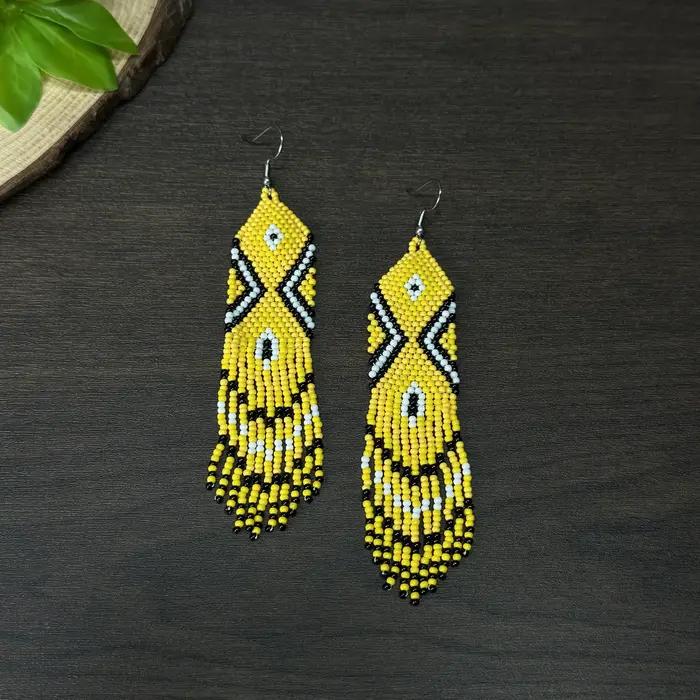 Boucles d'oreilles à perles de verre faites à la main, longues franges perlées, colorées, style ethnique, bijoux vintage, boucles d'oreilles de festival