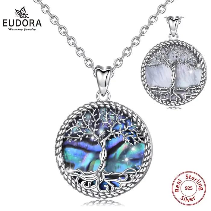 EUDORA – collier avec pendentif d'arbre de vie, en argent Sterling 925, feuille d'arbre, déesse, nacre, bijoux Vintage avec boîte, D475MB