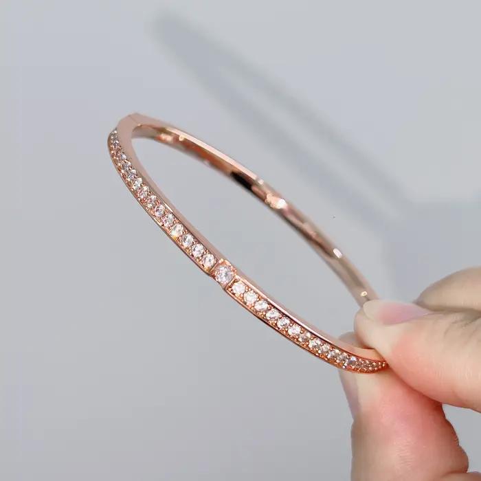Bracelet en argent Sterling 925 pur avec diamants, Design classique, bijoux de fête, d'amitié, en argent, or Rose, 17CM