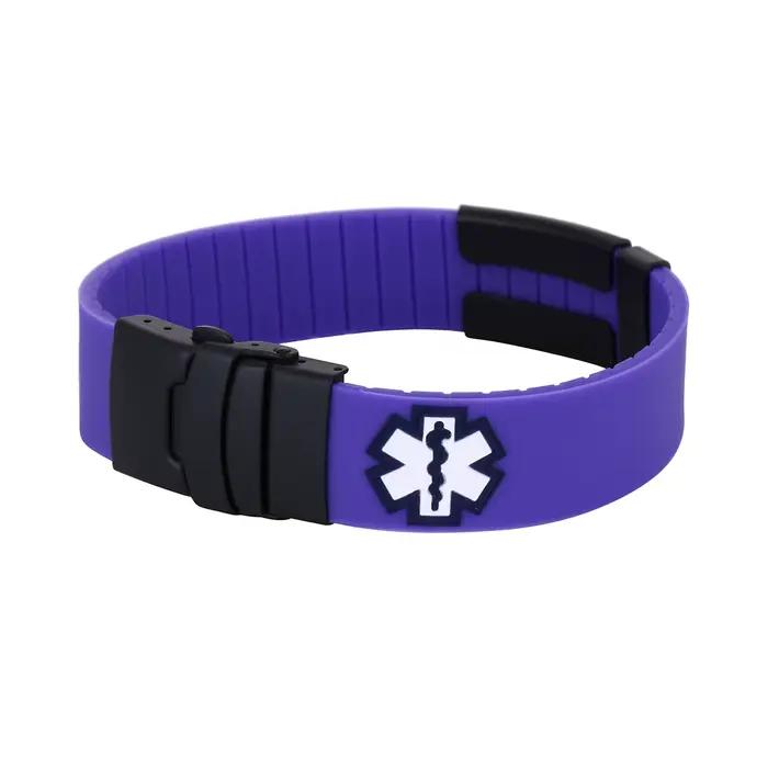 Bracelet d'identification médicale personnalisé en acier inoxydable, bracelet d'alerte médicale sportif en silicone personnalisé pour homme et femme, bijoux