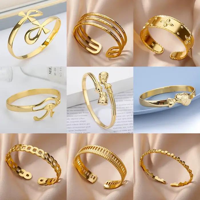 Bracelet égyptien Vintage en acier inoxydable pour femmes et hommes, couleur or, croix Ankh reine, manchette, bijoux pulseras