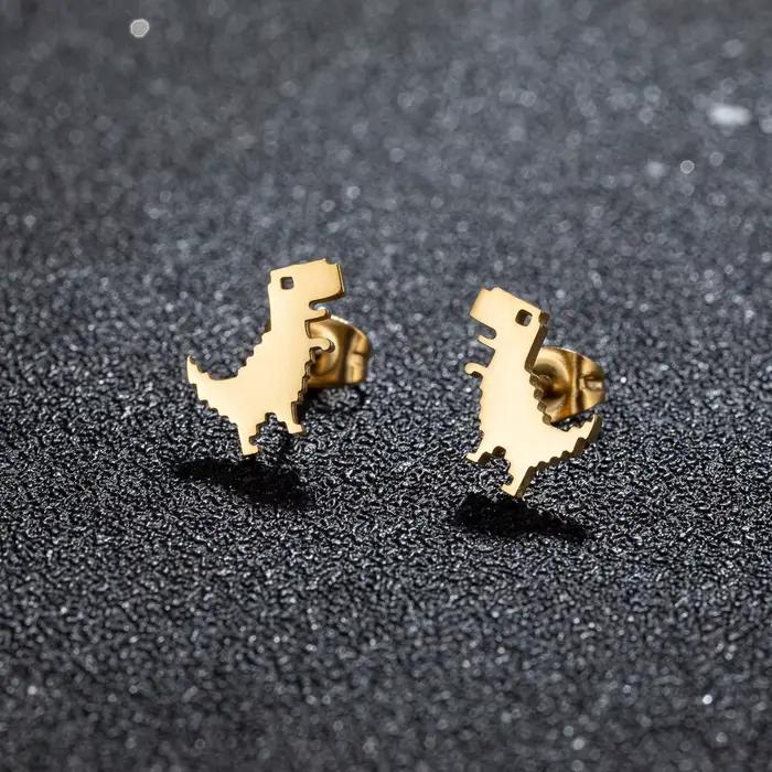 1 paire nouvelle mode minimaliste mignon femme en acier inoxydable Mini dinosaure boucles d'oreilles pour filles bijoux accessoire cadeaux