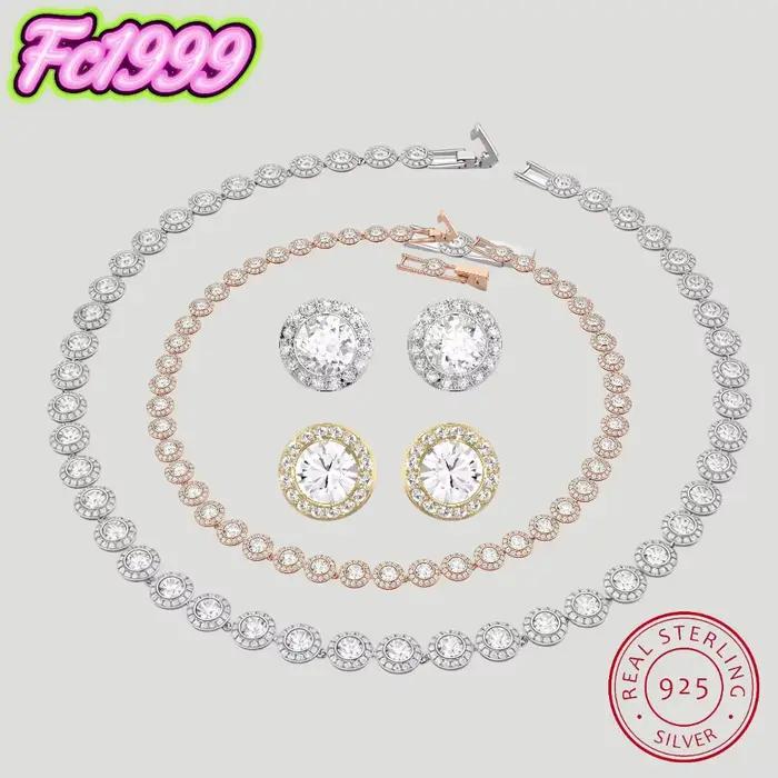 Ensemble de bijoux en argent sterling 925 de bonne marque, collier et boucles d'oreilles, cadeau romantique de luxe