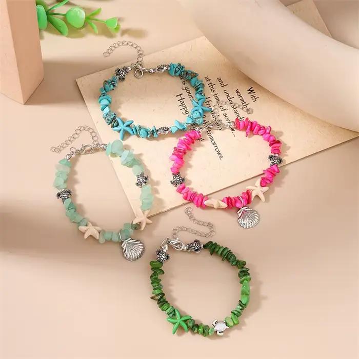 Bracelet Bohème Fait Main avec Perles pour Femme, Breloques Coquillages et Étoiles de Mer, Bijoux d'Été pour Filles, Cadeaux de Vacances à la Plage