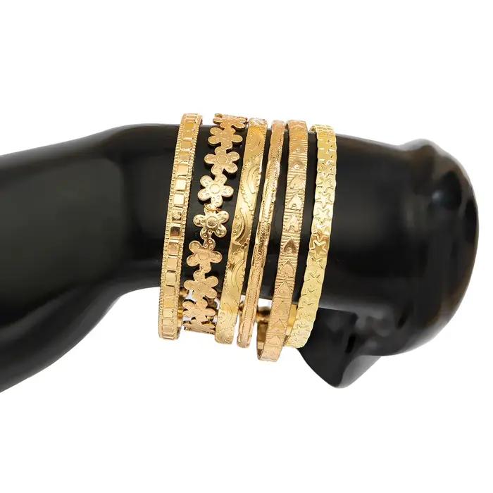 Bracelet en métal haut de gamme à motif floral sculpté pour femme, style urbain audacieux et mignon, bracelet empilable, bijou unique à superposer