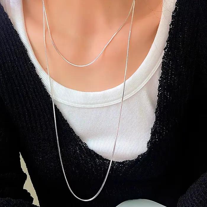 Collier en argent Sterling 925 pour femmes, breloque Simple, chaîne de pull, manteau d'automne et d'hiver, ras du cou, cadeau, bijoux exquis, nouvelle collection