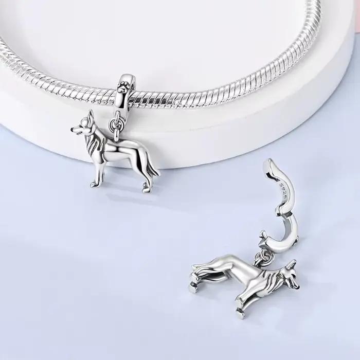 Breloques en argent Sterling 925, perle de berger allemand, adaptées au Bracelet Original, bricolage de bijoux pour femmes, cadeau
