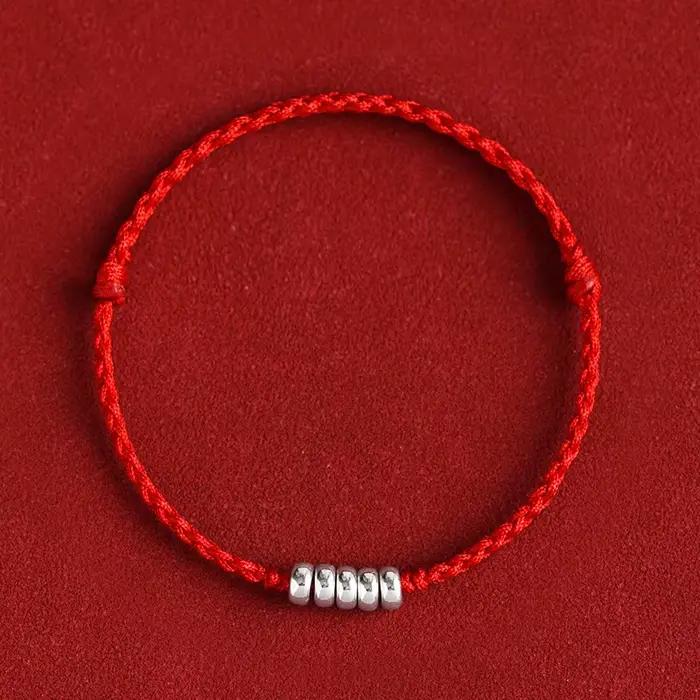 Bracelets en corde d'argent 925 pour femmes et hommes, 13-18cm, perles rondes, fil rouge, ligne, pour femmes, filles et hommes
