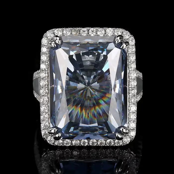 Vinregem – bague en saphir de laboratoire pour femmes, coupe radiante, 15x20 MM, tourmaline Paraiba, diamant à haute teneur en carbone, bijoux fins, cadeaux