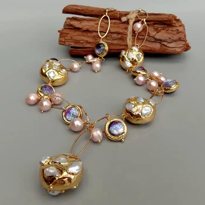 Y · YING perle Keshi blanche de culture d'eau douce perle rose violet chaîne en verre de Murano perle collier Y-Drop