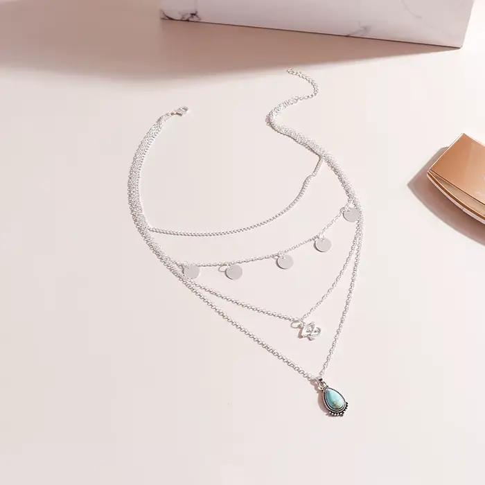 Collier Aihua bohème multicouche couleur argent avec pendentif œil pour femme, style vintage