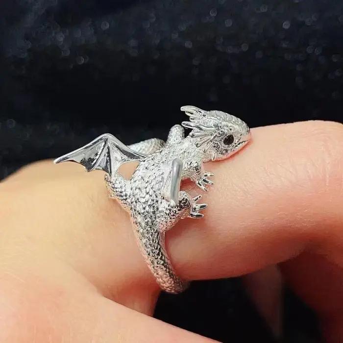 Bagues d'ouverture Vintage Dragon foncé pour hommes et femmes, Animal mignon, couleur argent, métal Punk, mode, bijoux de fête