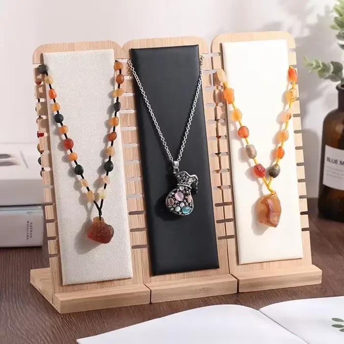 Collection d'Exposition de Bijoux en Bambou, Présentoir de Colliers, Bracelets, Pendentifs, Étagère de Rangement, Vitrine