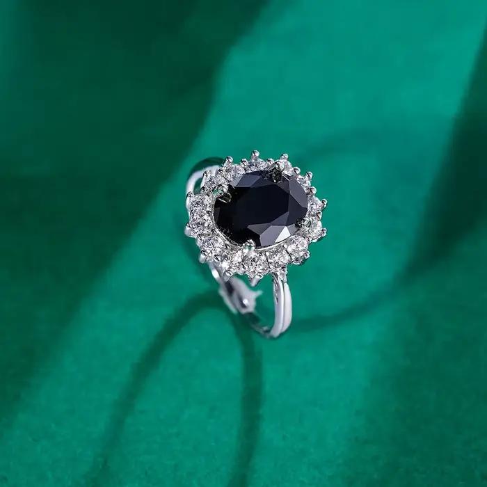 Trumium – bague Diana en argent Sterling 925, 3ct, avec pierres précieuses noires, ovale, de luxe, pour femmes, bijoux de personnalité