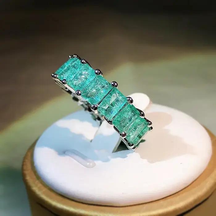 Paraiba-Bague de fiançailles en pierres précieuses pour femme, argent regardé 925 brillant, incrusté de pierres légères, bijoux élégants de luxe, mode