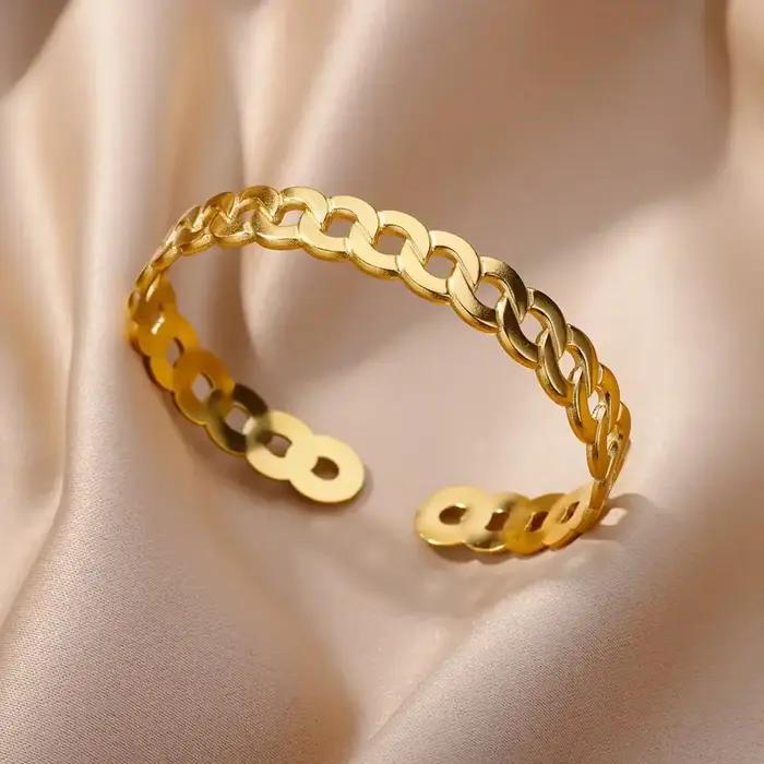 Bracelet égyptien Vintage en acier inoxydable pour femmes et hommes, couleur or, croix Ankh reine, manchette, bijoux pulseras