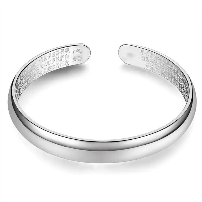 Bracelet en argent brillant motif Cœur Sutra, Bracelet ouvert en argent brillant simple et tendance, Bijou de main