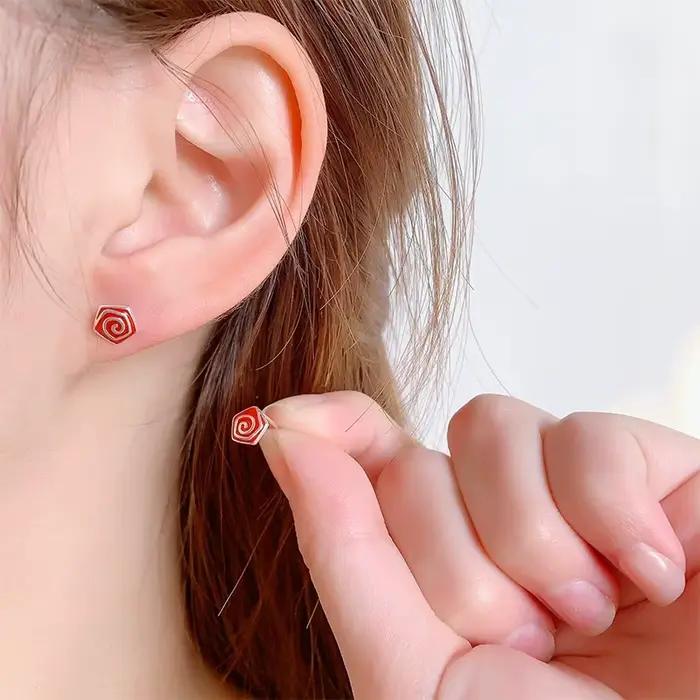 Uini Tail vente chaude nouveau 925 en argent sterling à la mode rouge rotatif fleur boucles d'oreilles doux et exquis fille oreille accessoires