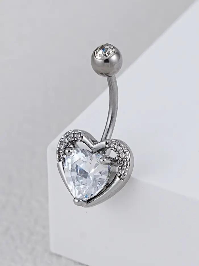 1 anneau de piercing au nombril en zircone cubique en forme de cœur, adapté au quotidien des femmes, aux rendez-vous, aux festivals de musique, accessoire de mode