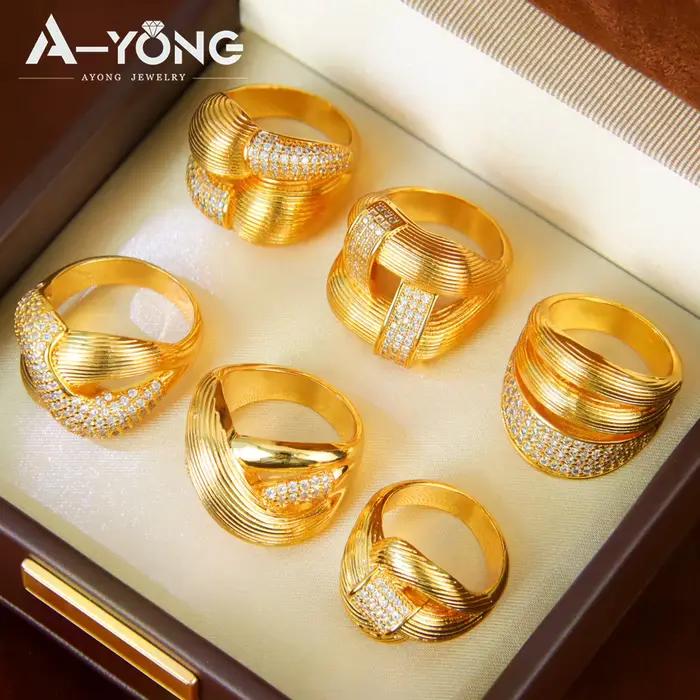 Bagues Chunky de Luxe Hip Hop de Dubaï Plaqué Or 21 carats, Mode Moyen-Orientale, Zirconium, Style Punk, Bijoux pour Femme, Cadeaux pour Mariage et Fête