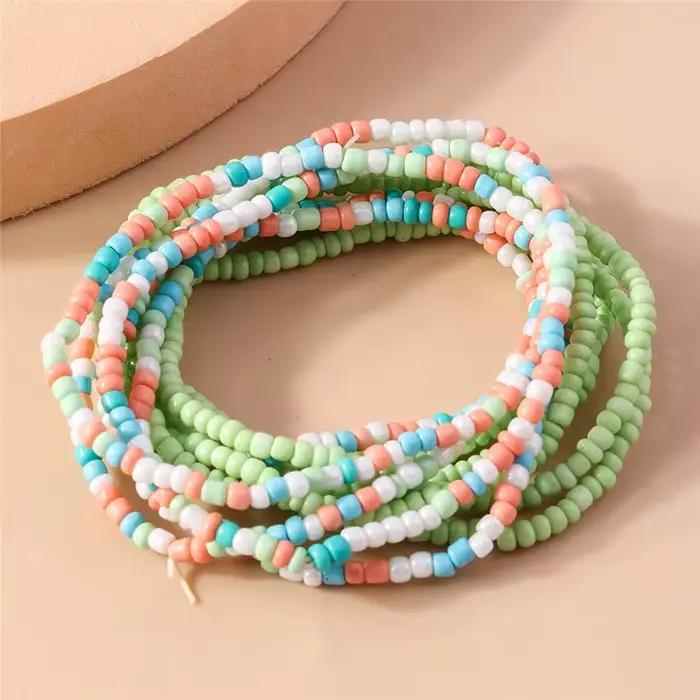 Bracelet bohème perlé coloré fait à la main pour femmes, joli bracelet de plage d'été, fleur arc-en-ciel, bijoux Boho pour filles, vente en gros
