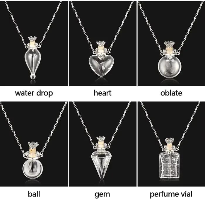 Collier avec pendentif en forme de flacon de glaçage ouvrable, goutte d'eau, cœur, chaîne en acier, souvenir, bijoux cadeau, Mini bouteilles de parfum, bijoux
