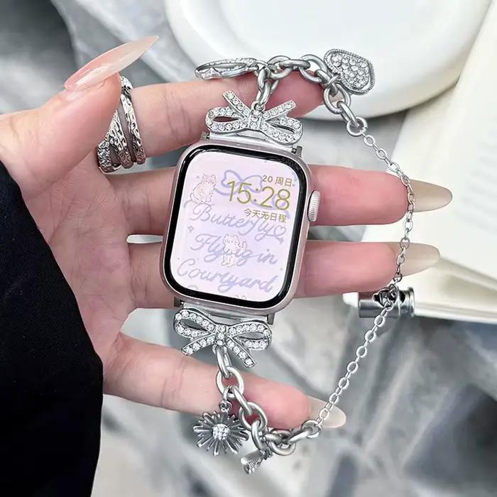 Bracelet papillon diamant Compatible avec iWatch, 38mm 40mm 41mm 42mm 44mm 45mm 49mm, bracelet fait à la main à la mode