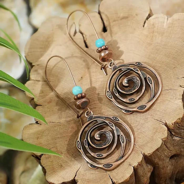 Boucles d'oreilles pendantes vintage bohèmes géométriques marron pour femme, bijoux ethniques tendance avec fleurs et pampilles en forme de goutte d'eau