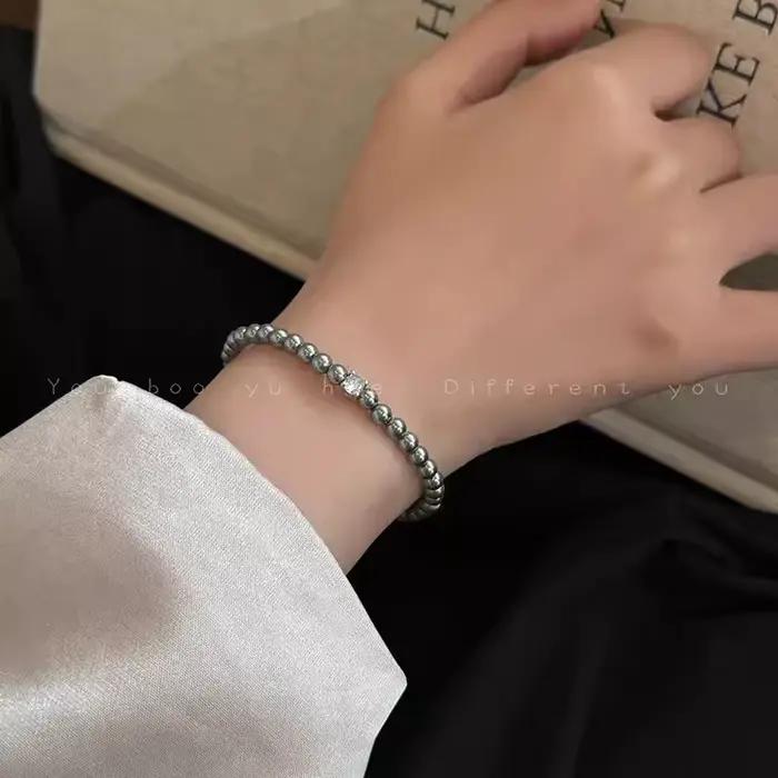 Bracelet à breloques rétro en perles grises et blanches pour femmes, bracelet en Zircon de tempérament classique, mode coréenne, bijoux, accessoires, cadeau