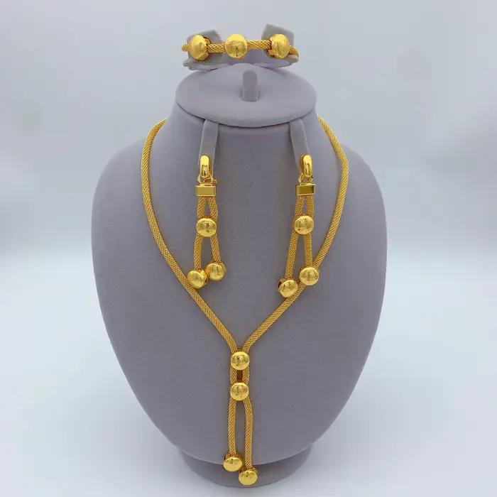 Ensembles de bijoux de mariée indiens de luxe pour femmes, ensemble collier et boucles d'oreilles éthiopiens couleur or 24 carats, cadeaux de fête de mariage, dubaï