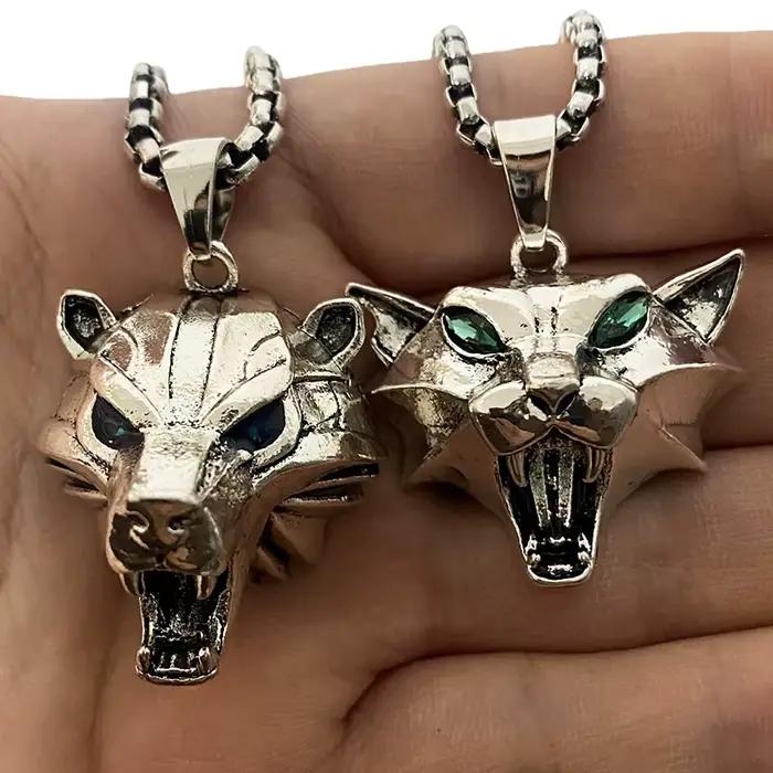 Collier pendentif ours chat animal sauvage pour femmes et hommes, bijoux gothiques vintage, jeu de magicien, luxe, biscuits, 2 pièces