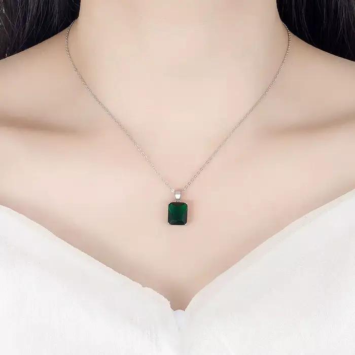Ensemble de bijoux élégants en argent Sterling 925, bague, boucles d'oreilles, collier pour femmes, géométrie rectangulaire, Zircon, accessoires de mariage