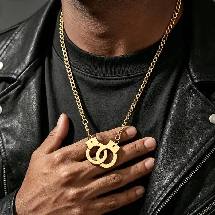 Collier pendentif en acier inoxydable au design menottes hip-hop tendance pour hommes et femmes, anti-allergique, à porter au quotidien, style punk