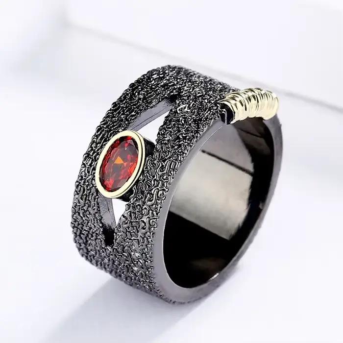 Ensemble de bijoux en argent 925 pour femme, bague exagérée géométrique rétro, collier, boucles d'oreilles asymétriques, or noir, ensemble de 3 pièces